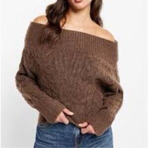 Express Off-Shoulder Chocolate Sweater
